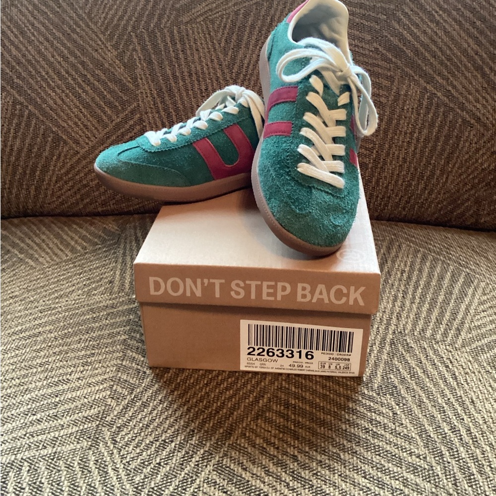 Green and Red Retro Sneakers with Suede Finish